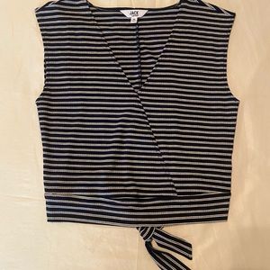 Navy blue striped v neck crop